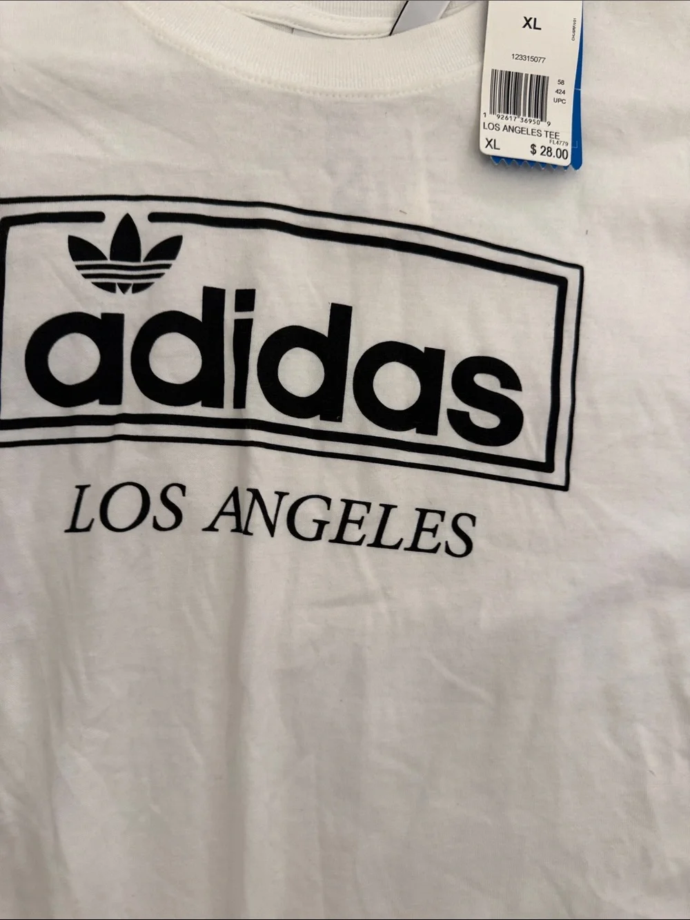 adidas White T-Shirt with Black Los Angeles Logo - Men xl